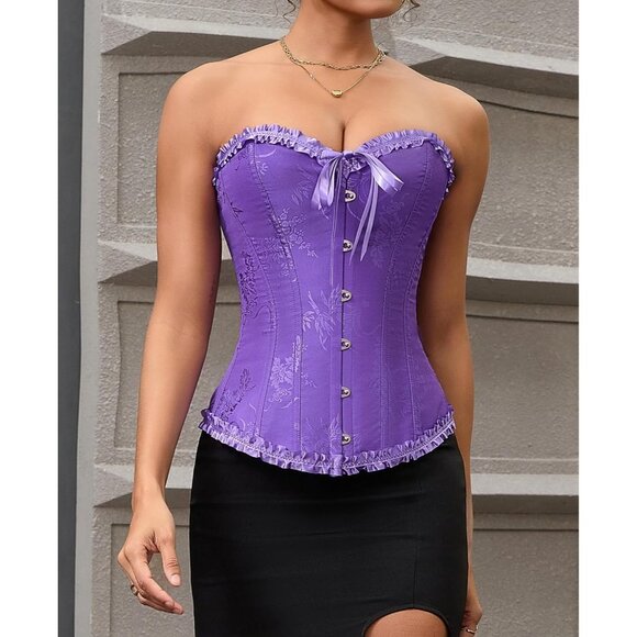 Women's Ultra Violet Corset Tops Bustier Lingerie Lace Waist Push Up Bodysuit - Picture 7 of 7